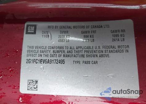 2010 Chevrolet Camaro 2Lt z USA, uszkodzony, nr VIN 2G1FC1EV6A9172495